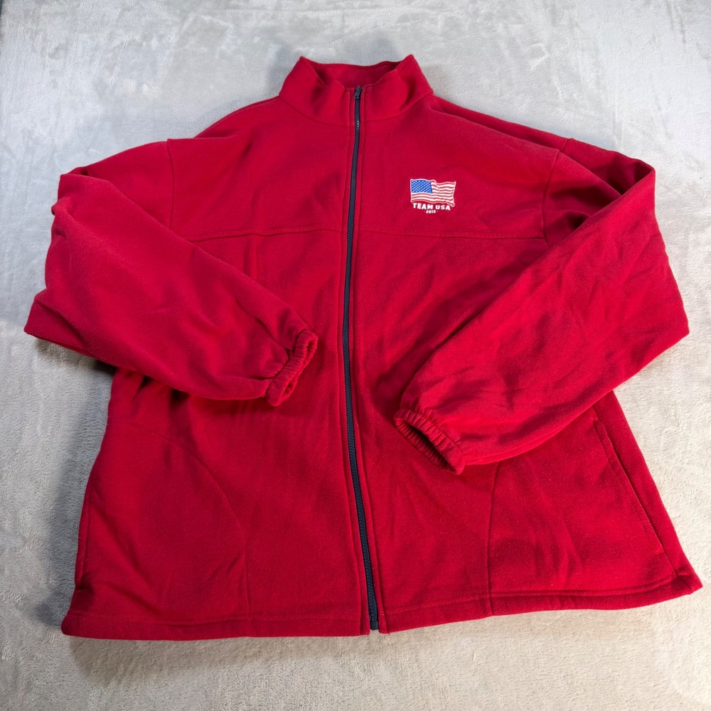 Team USA Olympic Full Zip Fleece Jacket Mens 2XL Red Cotton 2015 Sweatshirt